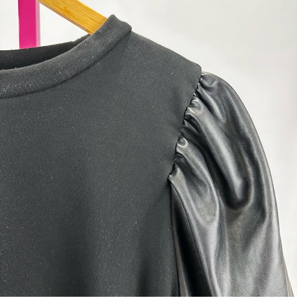 Eloquii Short Sleeve Black Shirt Faux Leather‎ Puff Sleeves Women's Plus 18/20 - Picture 3 of 8